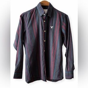 American Eagle Striped Button Down Shirt, Navy long sleeve casual Size M